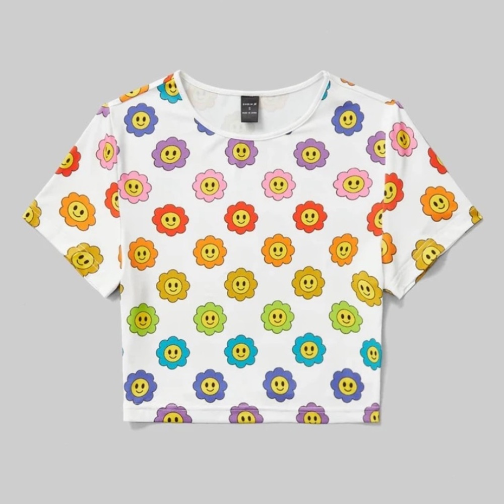 New Flower Smiley Face Crop Top